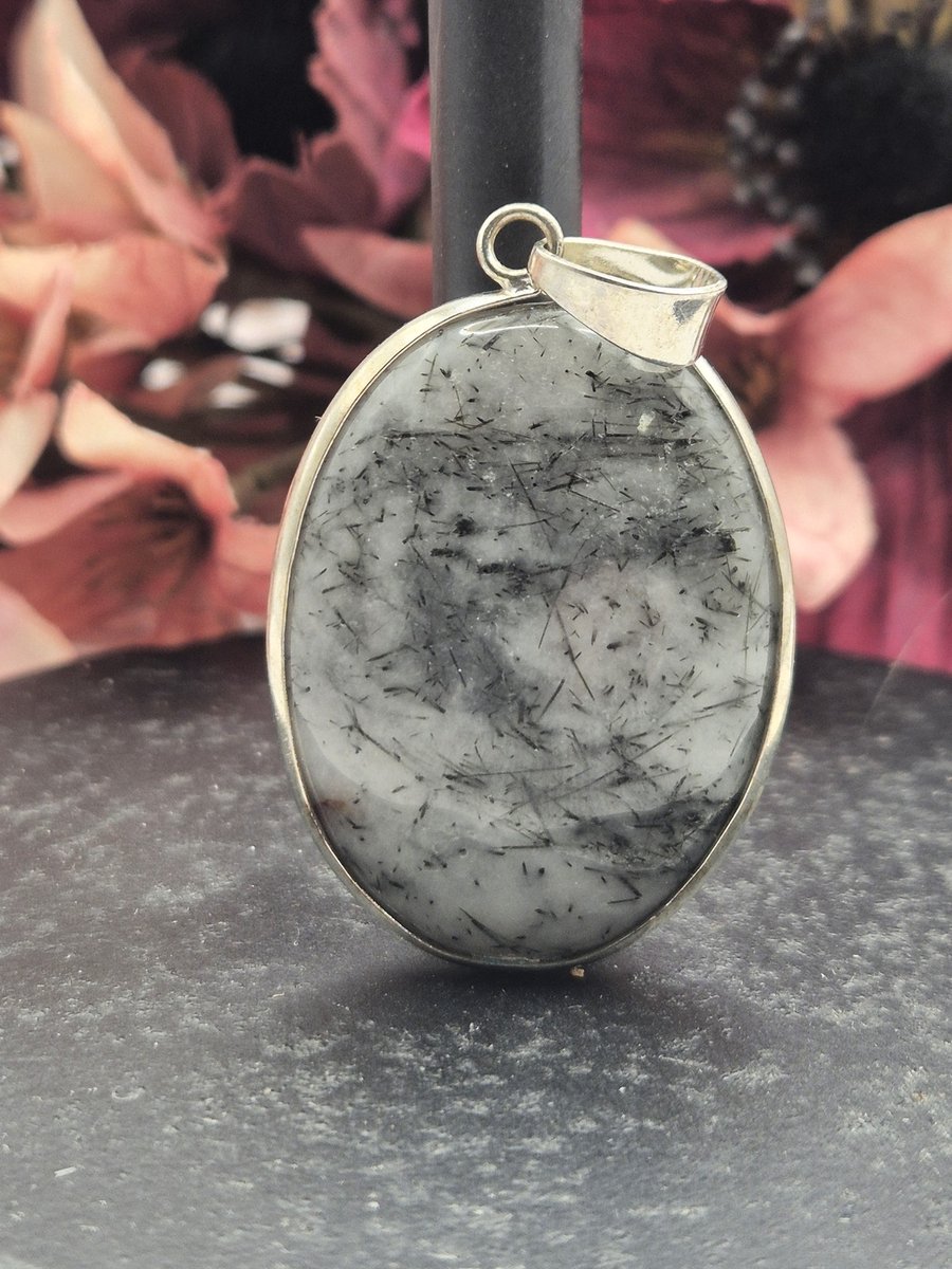 Edelsteen Toermalijnkwarts hanger ingezet in 925 Sterling zilver