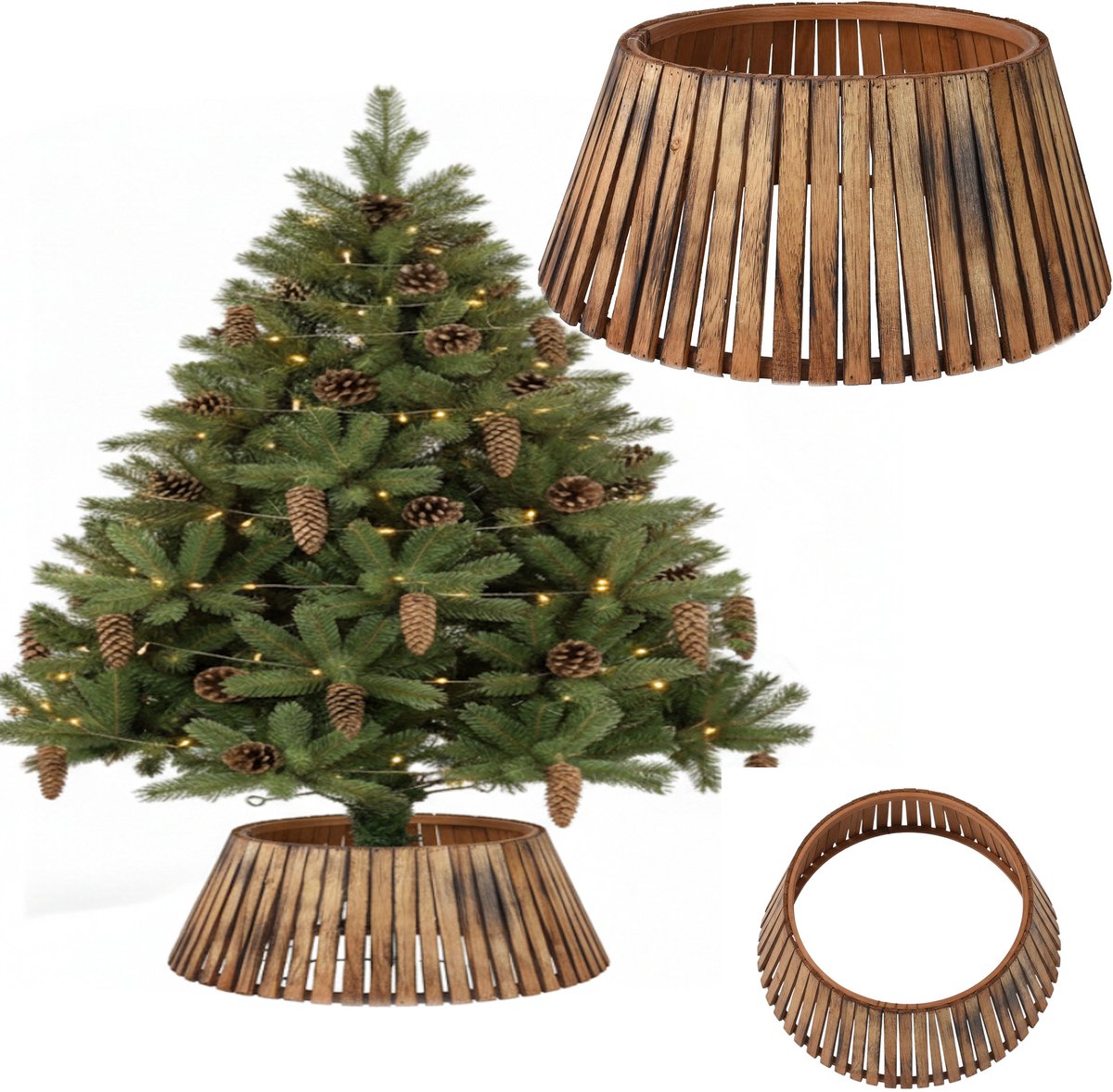 COIL Kerstboomrok, Kerstboomdeken, Kerstboomhoes, Kerstboomstandaard, Kerstboommand, Ovaal, Houtmultiplex, Bruin, Diameter: 66 cm