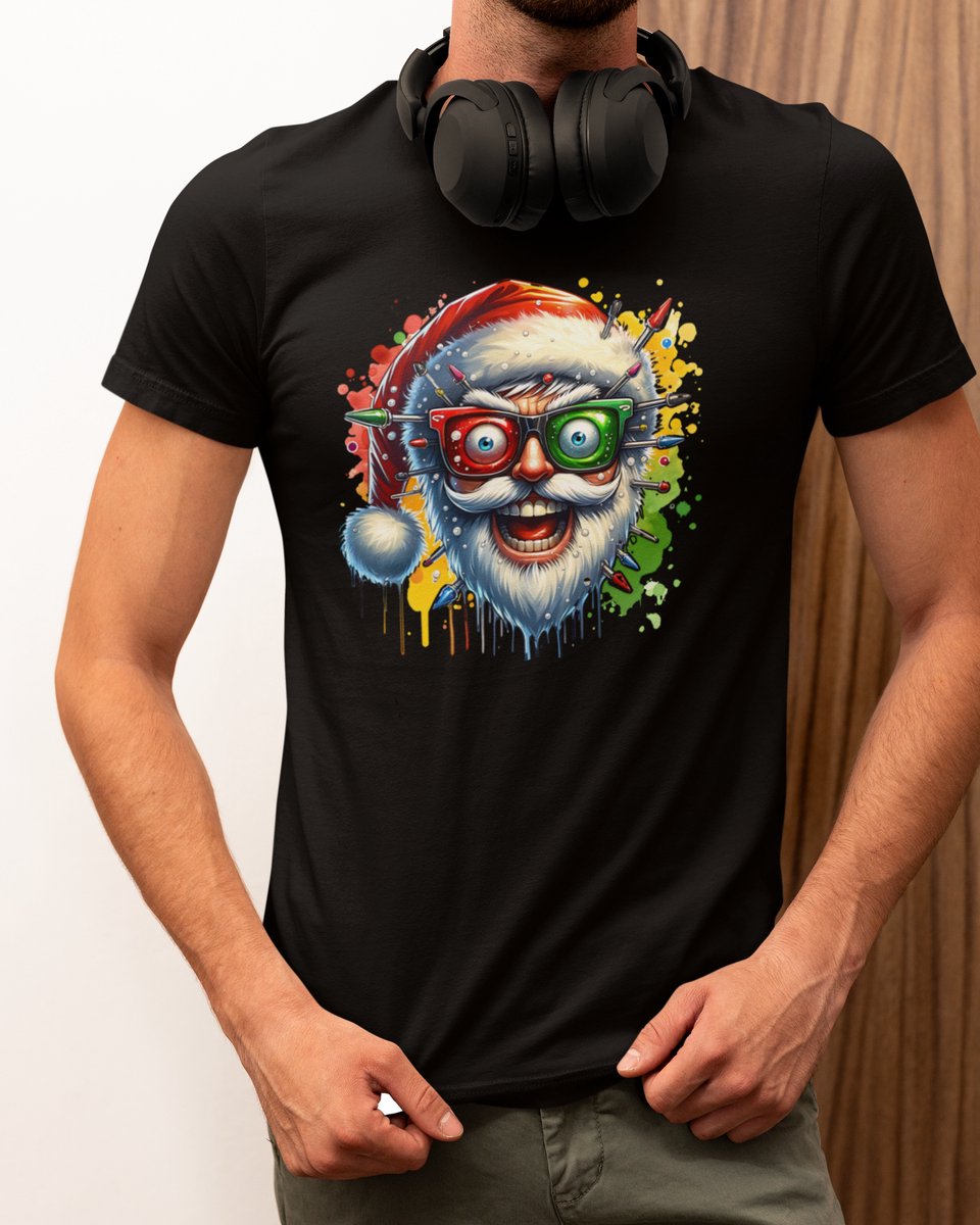Electric Santa - Kerst T-shirt Zwart - Grappig T-shirt - Maat M - Kerst Cadeau Mannen - Limited Edition