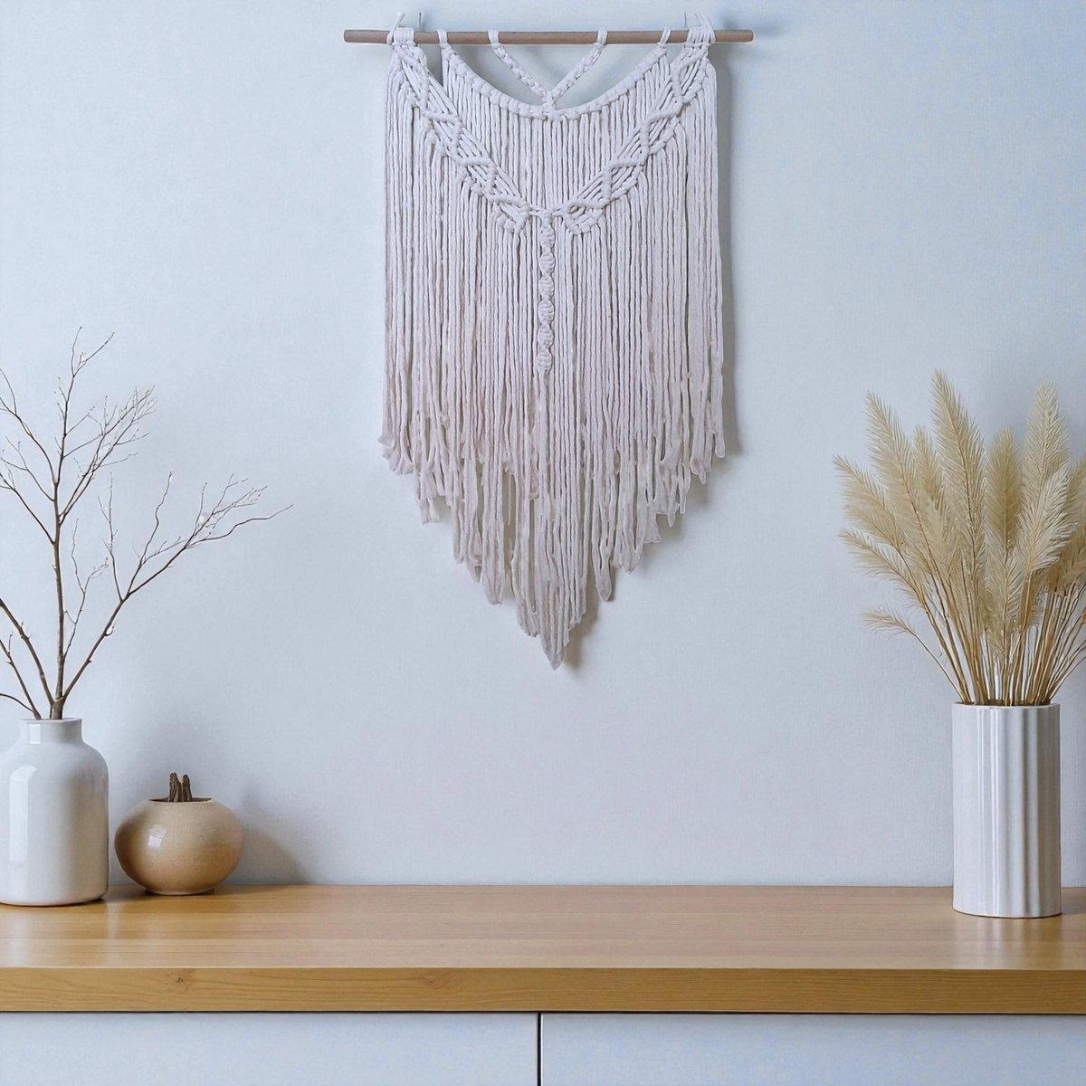 Cafuné Macramé Wandkleed – Handgeknoopt Boho Muurkleed Ecru 50×75 cm – Ibiza Stijl Wanddecoratie – Origineel Cadeau – Housewarming, Sinterklaas & Kerst