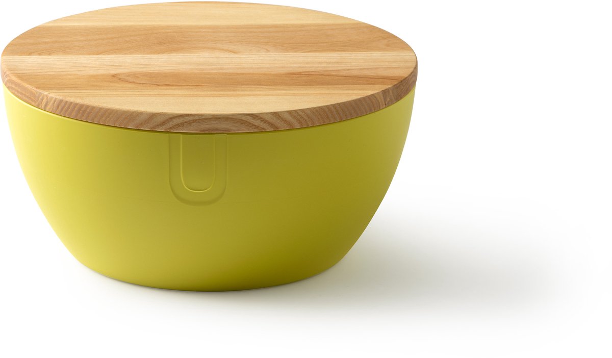 UBITE bio-based saladeschaal/serveerschaal XL inclusief deksel/snijplank - Cyber Geel - duurzaam - 27 cm