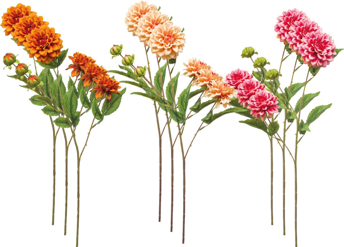 Emerald Kunstbloem Dahlia mini 68cm - Set van 9 - Kunstplant voor binnen Oranje, Peach & Roze - Set van 9