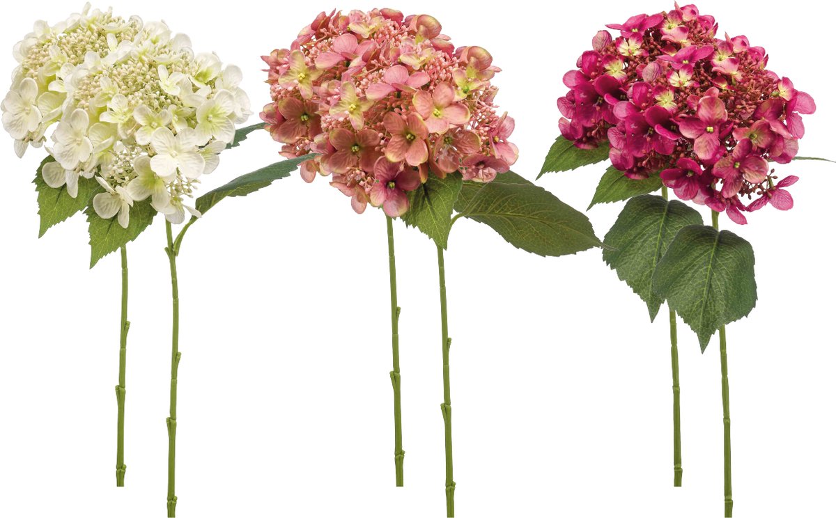 Emerald Kunstbloem Hortensia 50cm Roze - Set van 6 - Kunstplant voor binnen Wit, Oud roze & Fuchsia - Set van 6