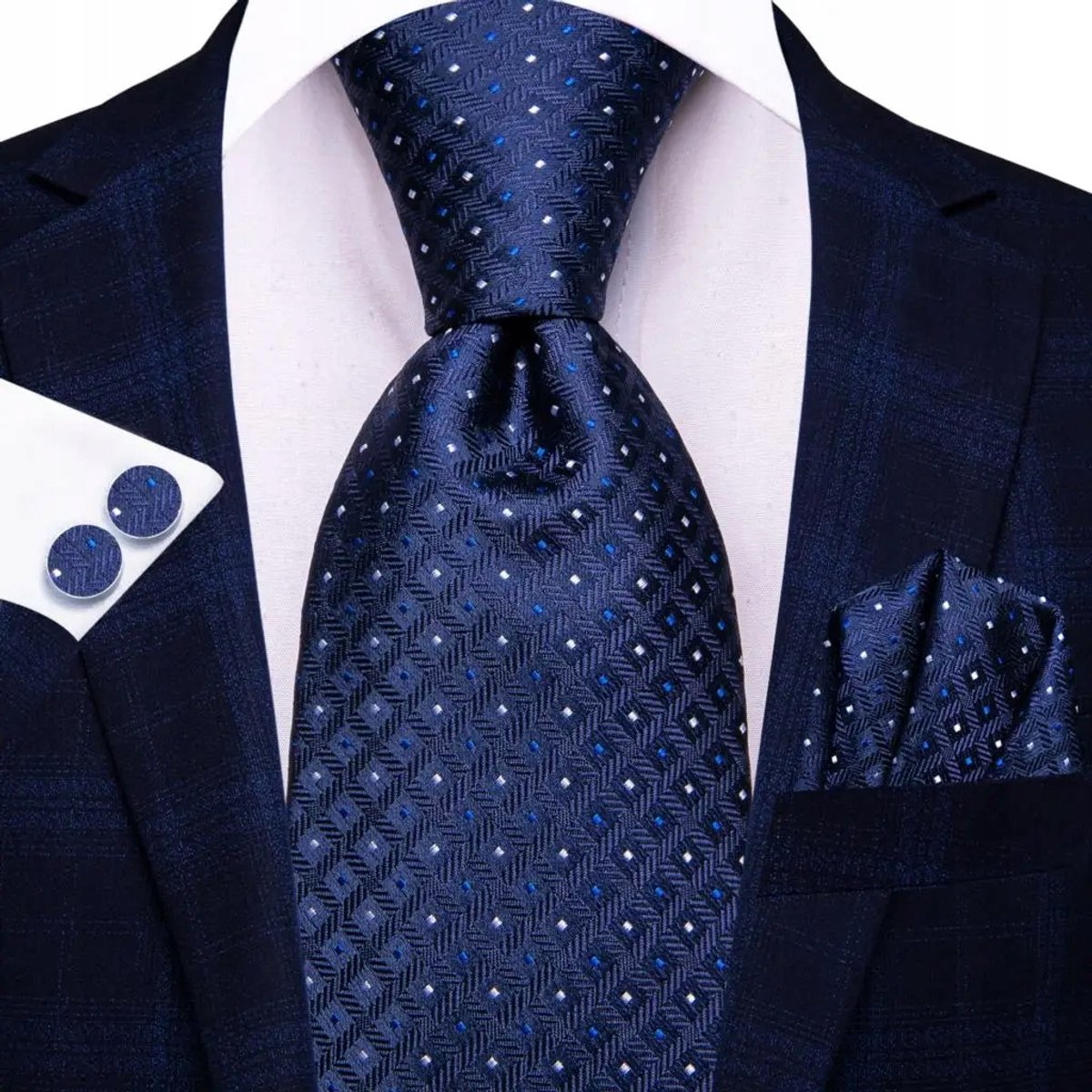 Zijden Jacquard Krawat Set met Manchetknopen en Pochet