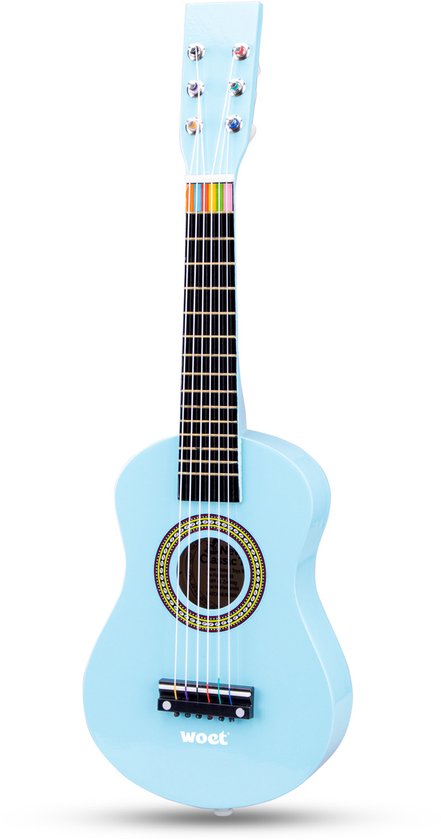 Woet® Houten Speelgoedgitaar met Draagriem - Blauw - Speelgoedinstrument - Mijn eerste Gitaar Inclusief Muziekboekje - Speelgitaar voor Kinderen - Vanaf 3 jaar