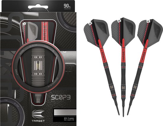 Target Darts Scope Soft Tip Dartpijlen 19G Barrel 11 - 90% Tungsten - Zwarte Pixel Soft Tips - Pro Grip Tag Shafts - Pro Ultra Flights - Geschulpte Vorm - Zwarte PVD Coating van Target Darts — afbeelding 5