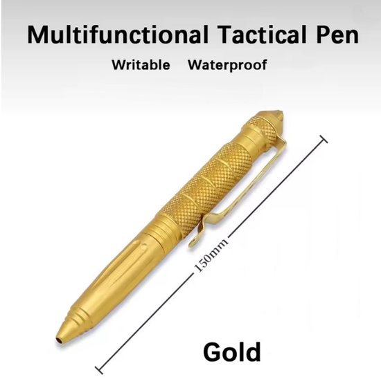 Stylo tactique de défense - Brise-vitre - Stylo à bille - Stylo d'autodéfense - 1 pièce - Stylo de Survie - Or