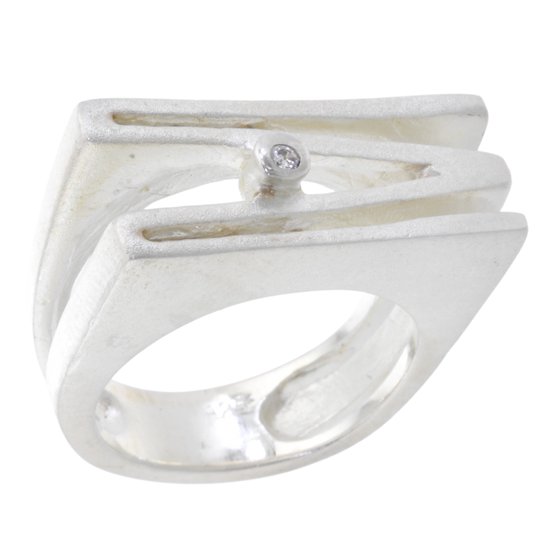 Behave – 925 Zilveren Statement Ring – Open Design – Zirkonia Accent