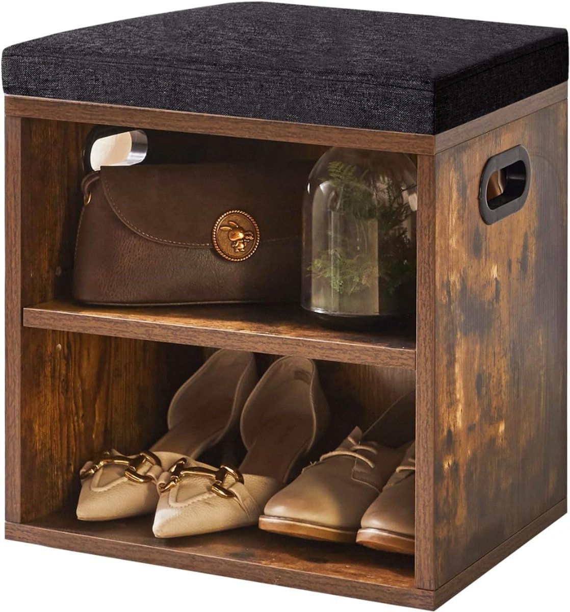 ZRSS® Schoenenbank met Zitkussen - Schoenenrek met Zitbank - Schoenenkast met Opbergruimte - Halbank - 42x39x28 cm - Bruin