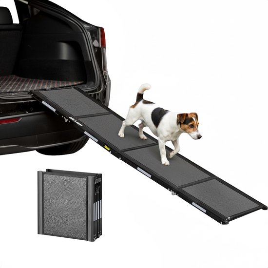 Jake and Jacky Hondenloopplank voor Auto - Opvouwbare Hondentrap - Antislip Loopplank voor Hond - Inklapbaar – Reflecterend - 160x44 cm - Gewicht tot 70 kg