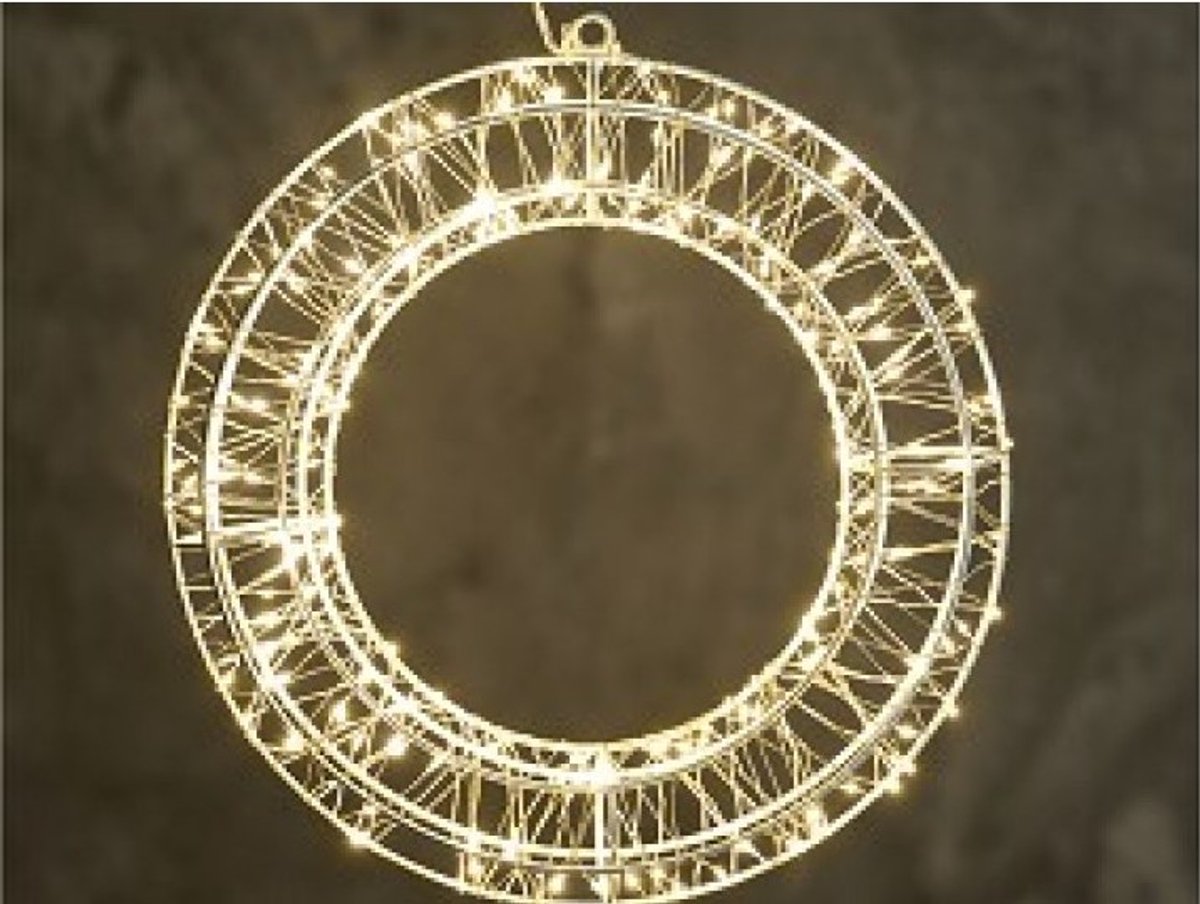 Kerstkrans met lampjes, LED 700 stuks, doorsnede 38cm, warm wit met lichteffect, timer, metaal wit, indoor outdoor
