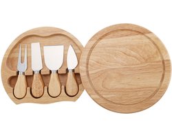 THE HOUSEWARES BRAND Kaasplankset - inclusief verborgen messenlade - Houten handvat, messen en vork - Kwaliteit Hevea-hout - Afmeting 21x3,5 cm, veelkleurig