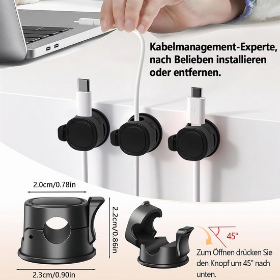 Zelfklevende Kabelhouder met Zwenkknop, Kabelclips voor Bureau en Muur