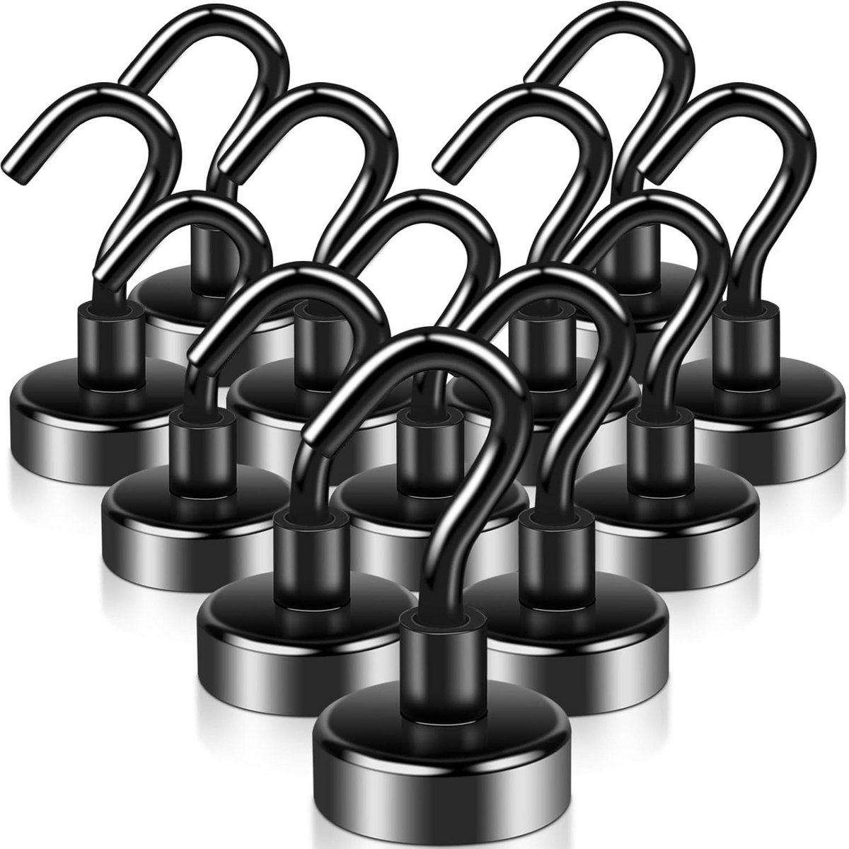 12x Extra Sterke Magnetische Haken - Neodymium Magneet met Haak - Zwart - Geschikt voor Thuistuin, Koelkast, en Meer