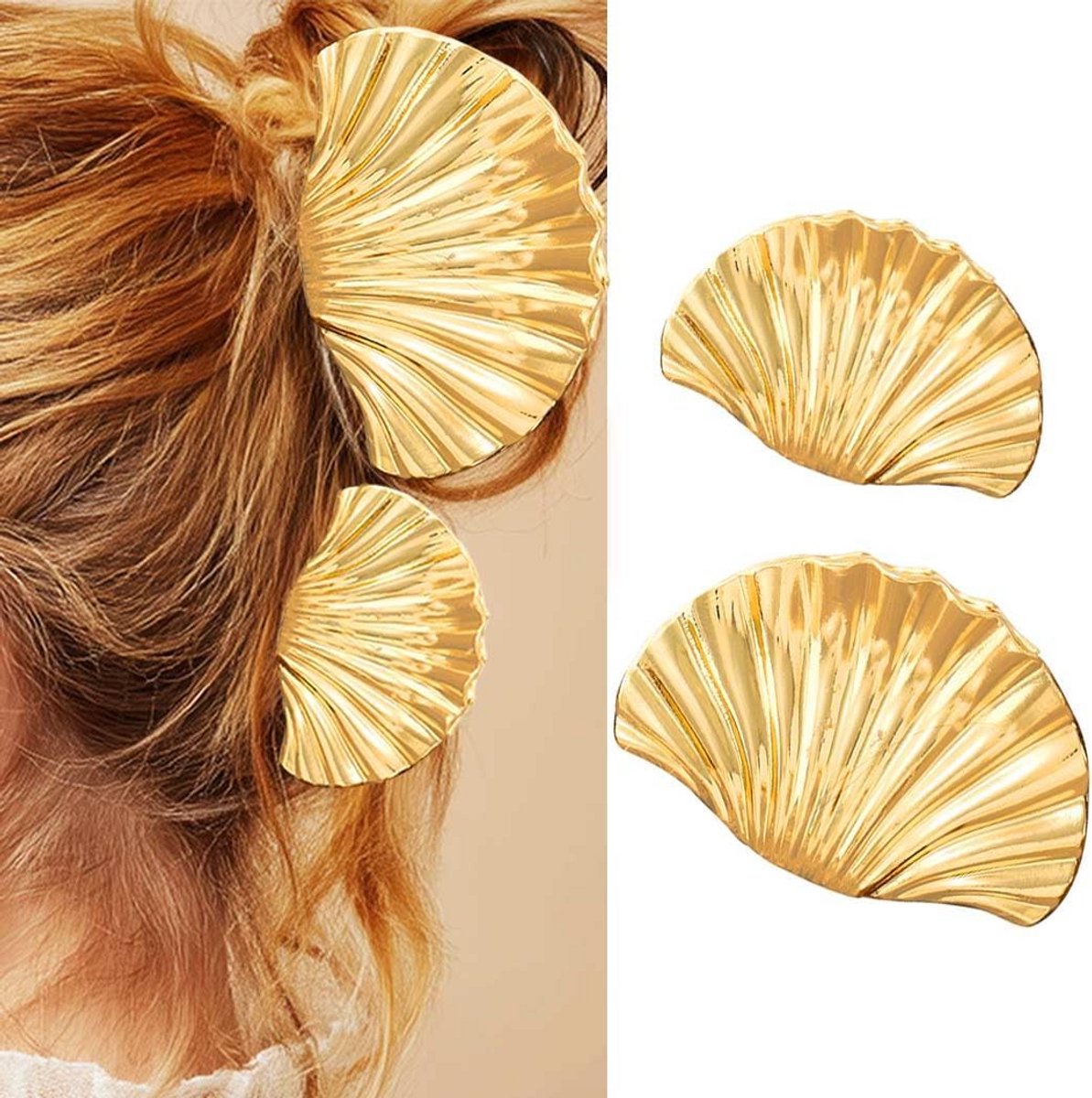 Set van 2 Gouden Metalen Schelp Haarspeld Klemmen voor Dames