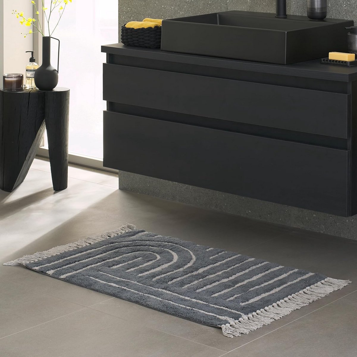 Wasbare Badmat Antislip - 100% Katoen - Antraciet - Geschikt voor Douche en Bad