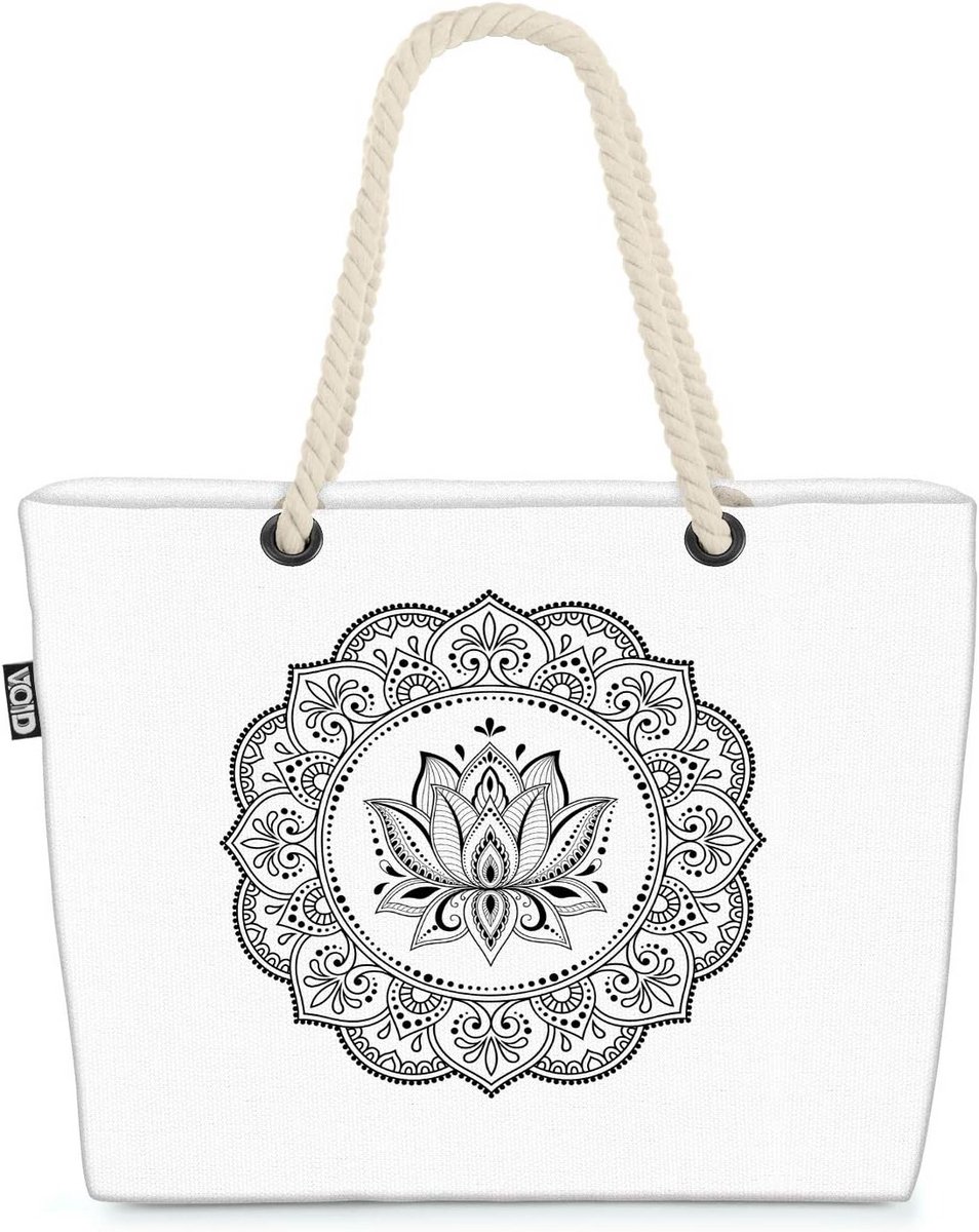 Grote Canvas Strandtas met Lotus Print - Shopper voor Strand en Boodschappen