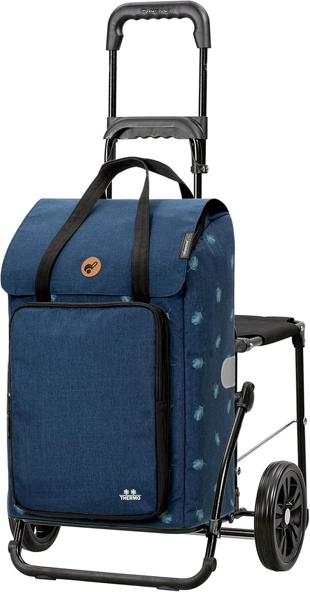 Grote Boodschappentrolley 44L met Zitje en Thermisch Vak - Blauw