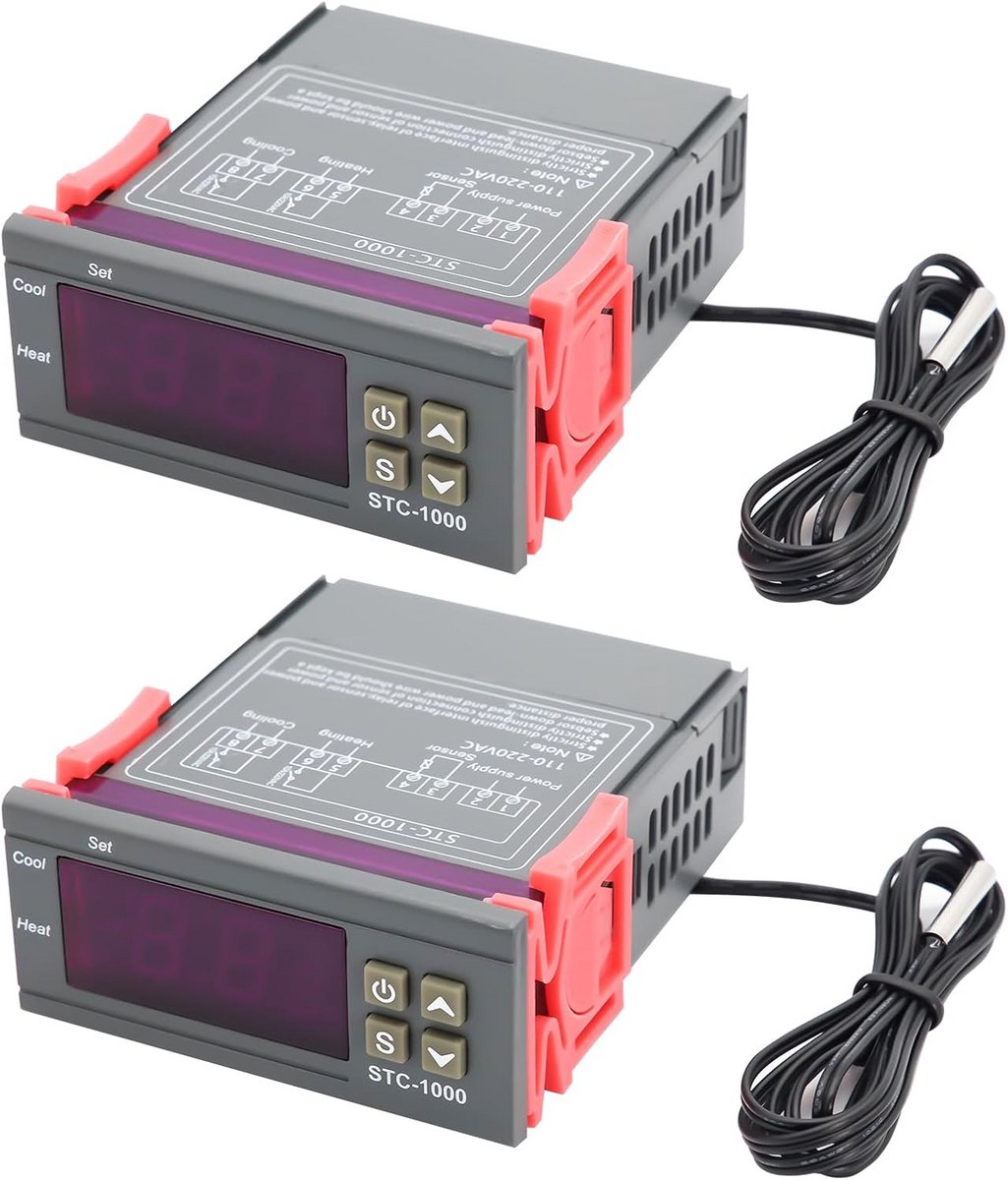 2 Stuks Digitale Temperatuurregelaar Verwarming Koeling Met Sonde 110V-220V