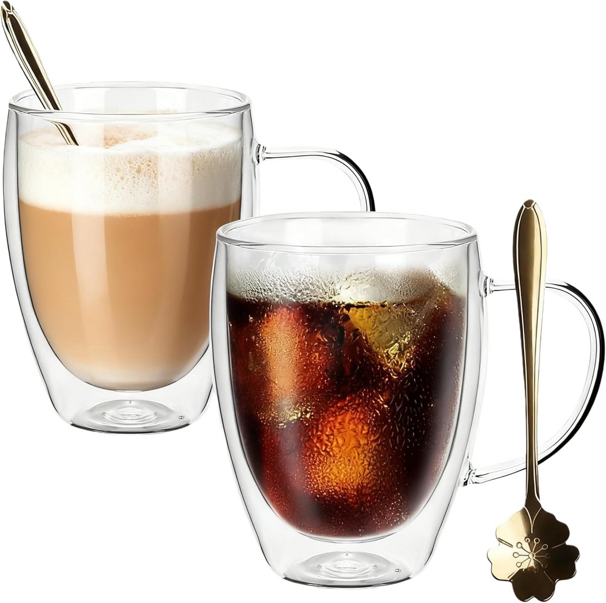Dubbelwandige Glazen Koffiekopjes met Lepel, 350ml, Set van 2