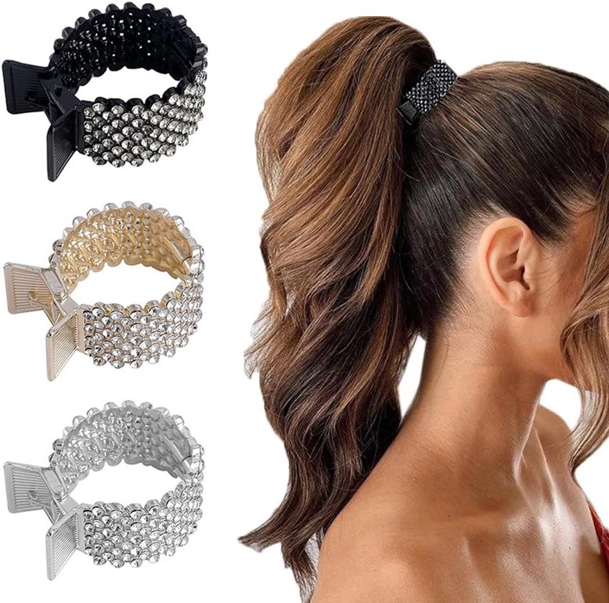 Set van 3 sterke haarspelden met strass voor dik en krullend haar