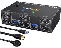 DisplayPort KVM Switch 2 PC 2 Monitoren 8K 4K 144Hz USB 3.0 Switch met Afstandsbediening