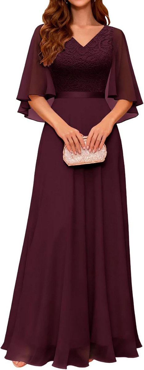 Elegante Lange Avondjurk voor Dames met Korte Mouwen - Perfect voor Bruiloft of Feest