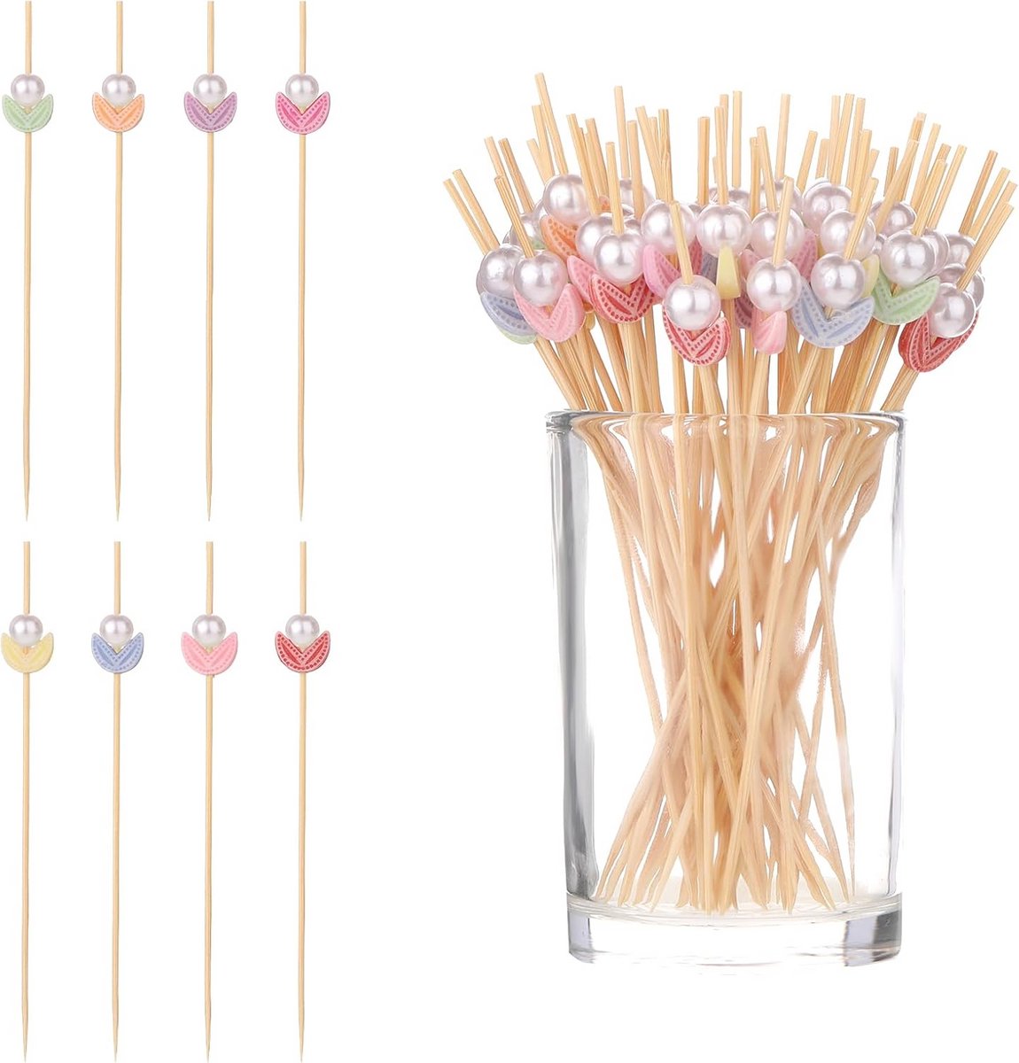 100 Stuks Cocktailprikkers Houten Fruitprikkers met Decoratie voor Feestjes