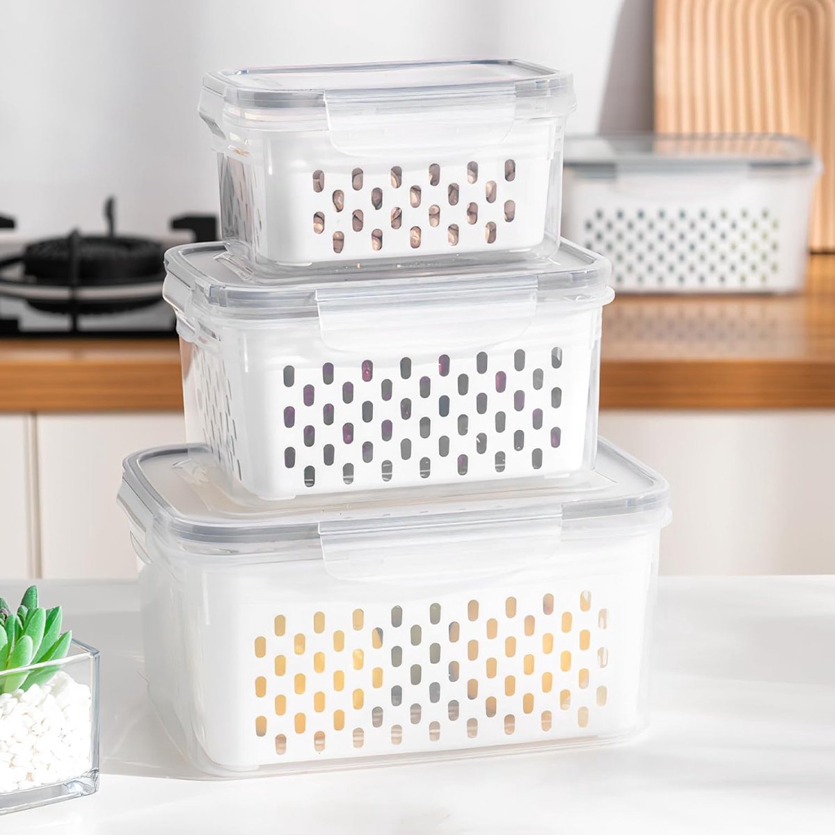 Candala vershouddozen met deksel, groente- en fruitopbergdozen, voorraaddozen, set, lekvrij, voedselcontainer, koelkast, vershouddozen, organizer met deksel, 0,85 l + 1,75 l + 3,3 l