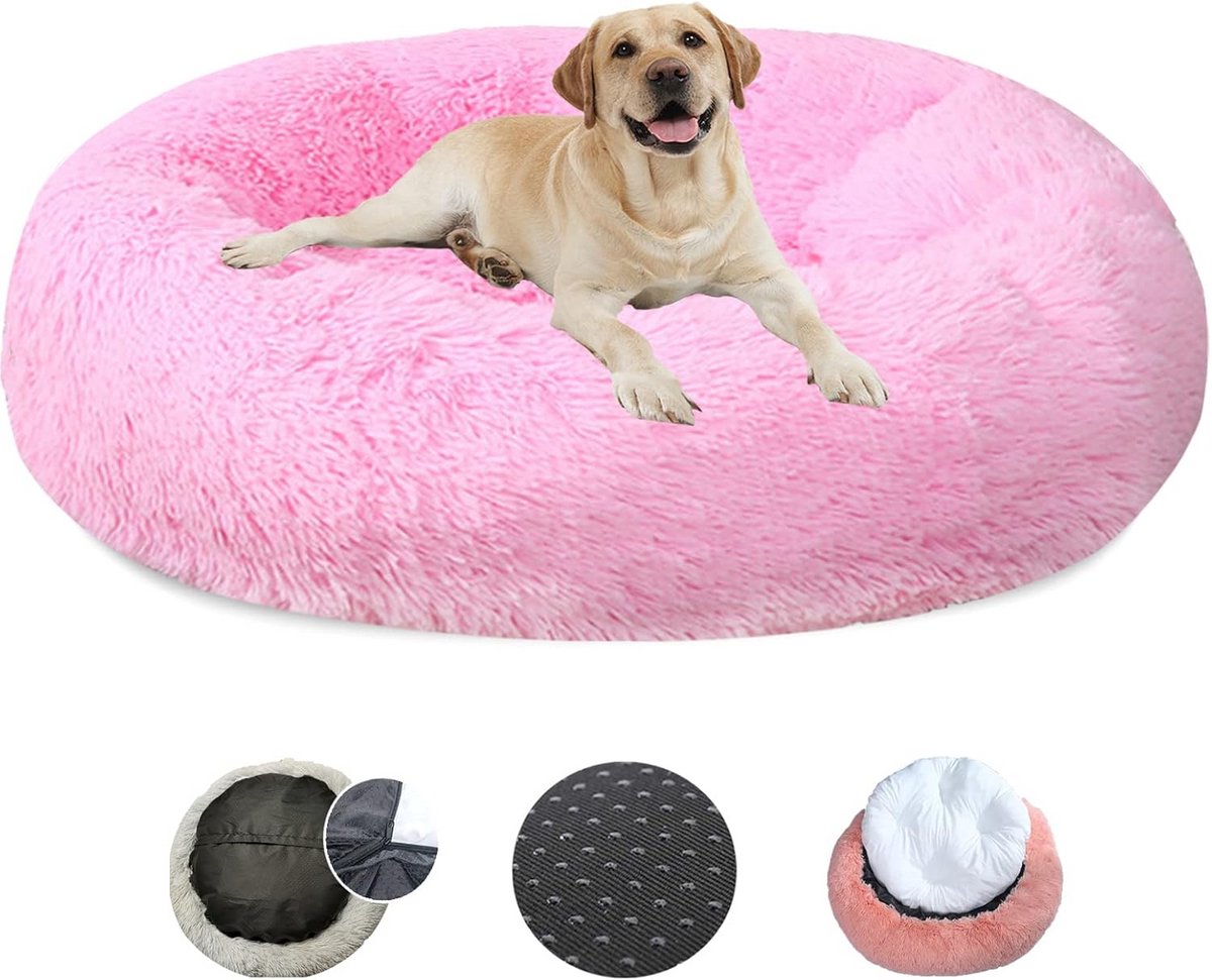 Kalmerend hondenbed - Donut knuffelkussen - Comfortabel slapen - Wasbare verwijderbare hoes - Ø40cm - Felroze