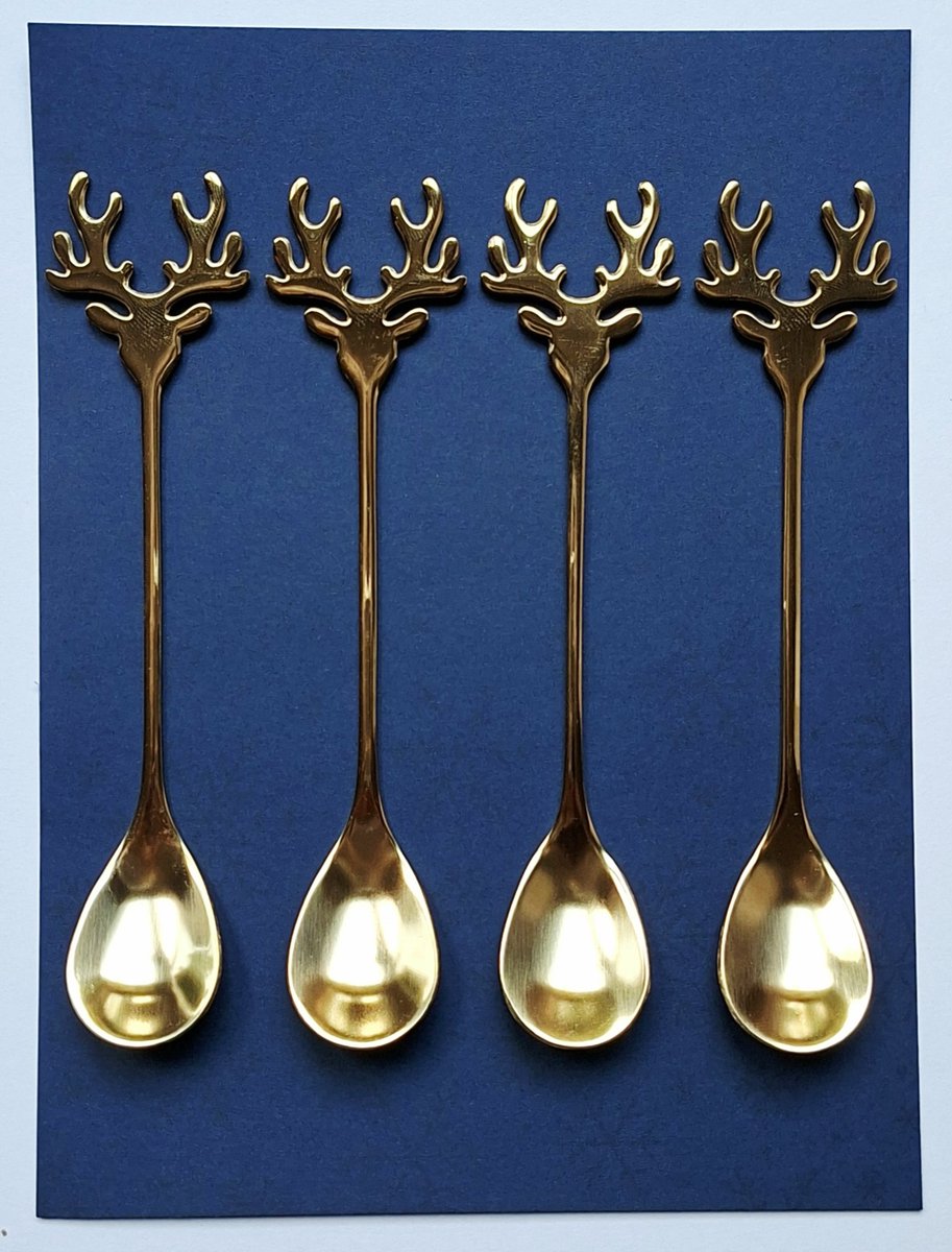 Lepeltje hertenkop - 4 stuks - gewei - goud kleur - Kerst