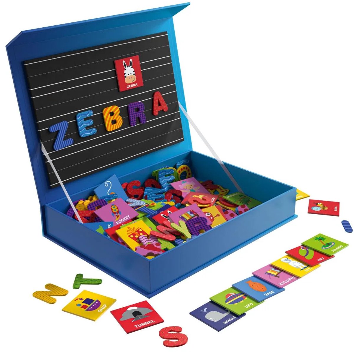 Playtive Magneetpuzzel Alfabet - 126 delig - Leeftijdsadvies: 3+ - Ook ideaal voor op reis - Bevordert op speelse wijze de creativiteit, behendigheid en het voorstellingsvermogen - Met 26 magneetmotieven en 100 magnetische letters