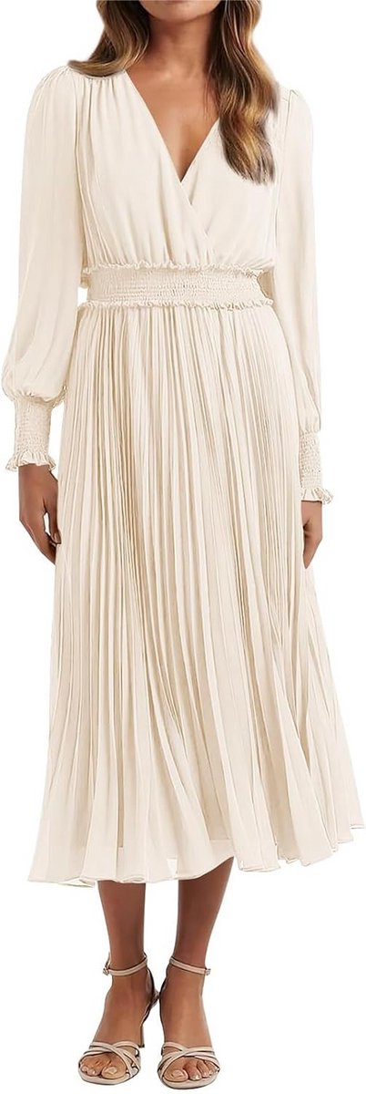 Vrouwen Chiffon Jurk met V-Hals en Lange Mouwen