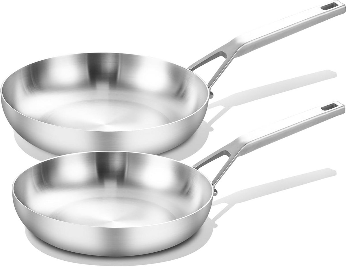 RVS Koekenpannenset 2 Delig (25/30 cm) - Tri-Ply Inclusief Inductie en Ovenbestendig