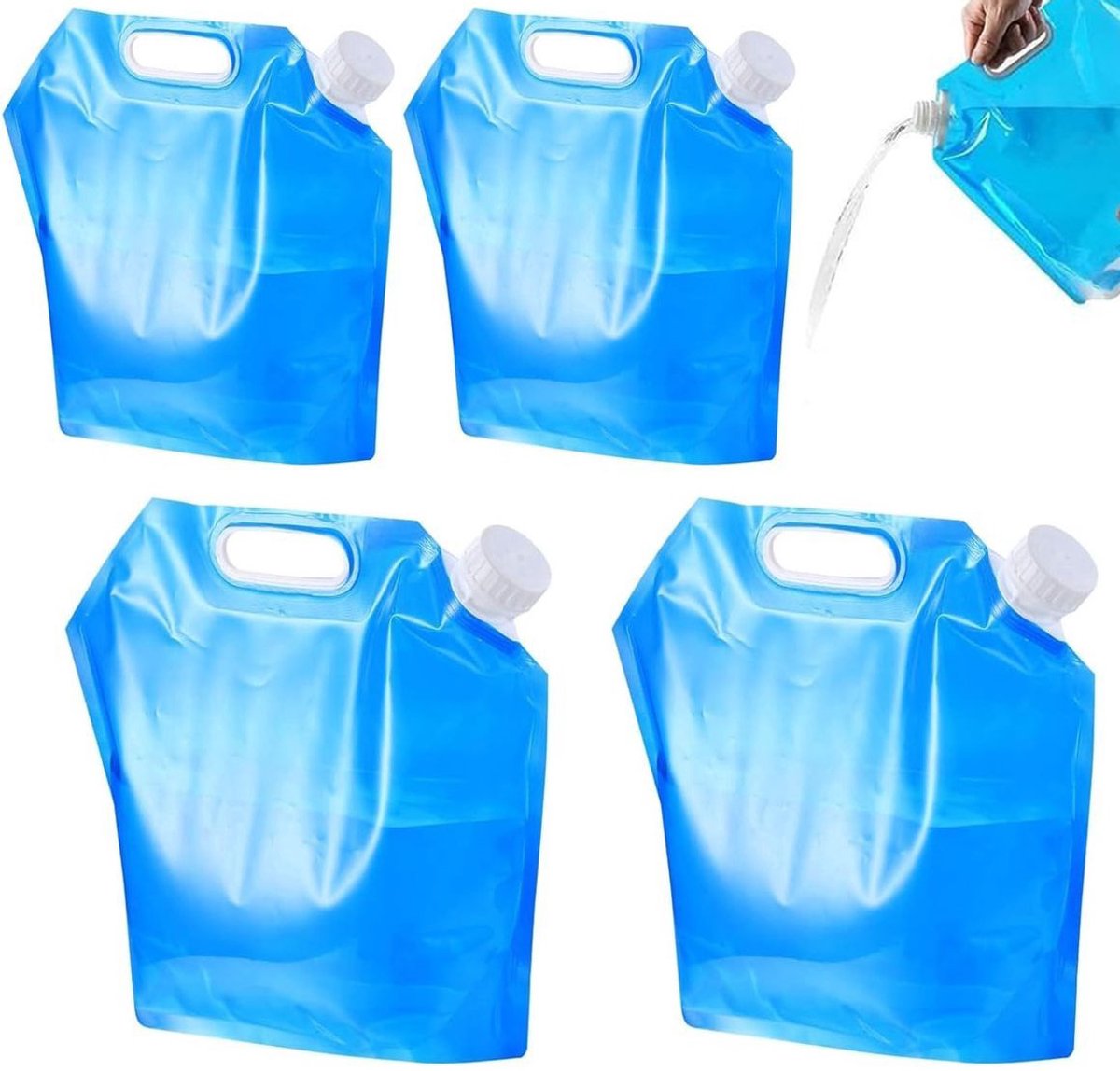 Waterzak - Opvouwbare watertanks - 4 stuks - Opvouwbare waterjerrycan - Flexibele emmer van 2x 5L en 2x 10L - Draagbare nooddrinkwaterzak - Drinkwaterjerrycan - Noodwatertank - Campingwaterjerrycan - Waterreservoir voor outdoor - Blauw