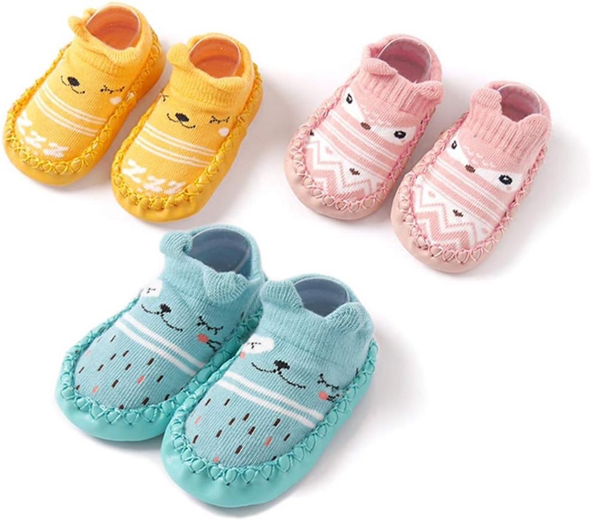 3 Paar Baby Sokken Antislip Stoffen Schoentjes 0-3 Jaar Set A