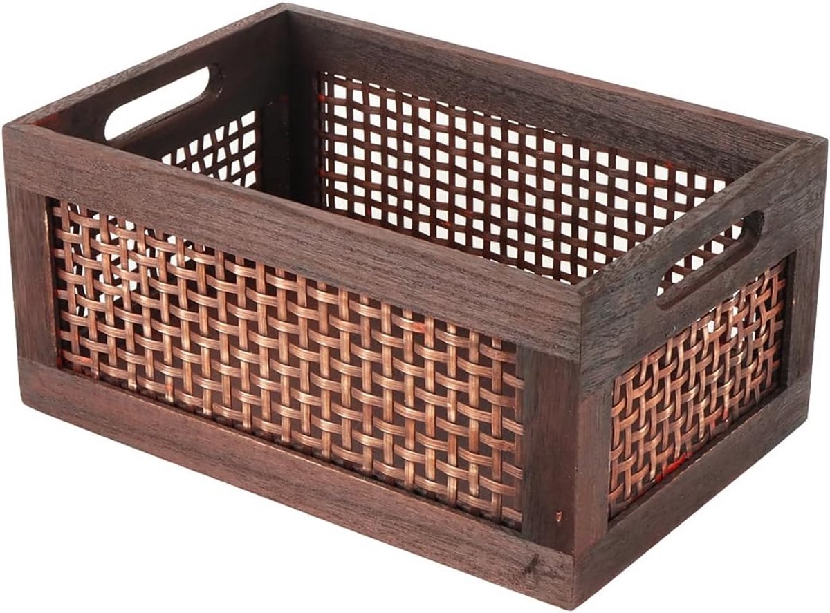 Rechthoekige Houten Opbergmand met Handvatten voor Display en Organisatie