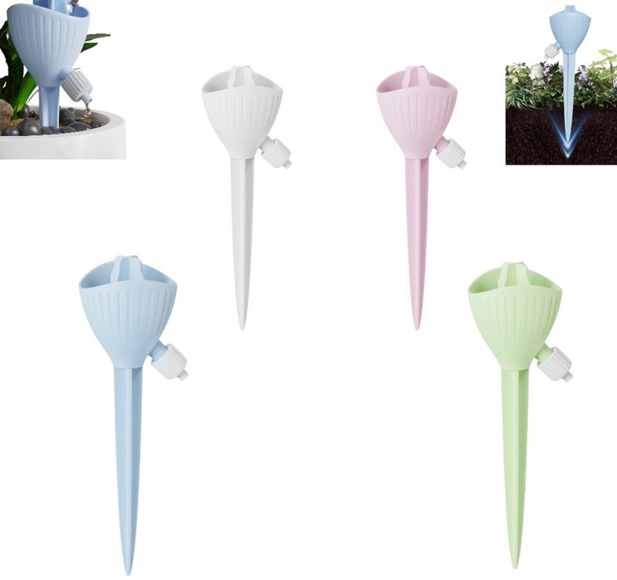 4 stuks - druppelaar - Wit - Roze - Blauw - ls - Automatisch bewateringssysteem - Flessen druppelaar - Waterdruppelaar Planten - Genoeg water tijdens je vakantie