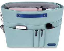 Handtas Organizer – Blauw Nylon Inzet met 15 Vakken, Rits & Sleutelhanger – Lichtgewicht Waterdichte Binnenvoering – Geschikt voor Longchamp, Tote Bags, Make-up & Reizen