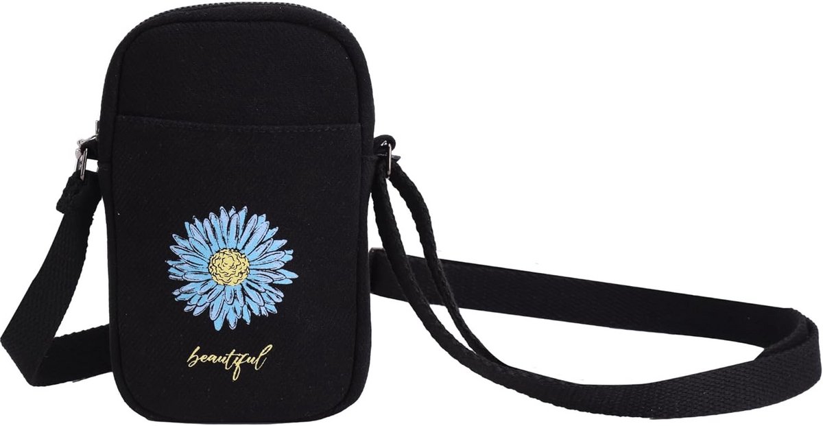 Draagtas voor Dames en Heren - Kleine Crossbody Tas met Verstelbare Katoenen Band - Zwart