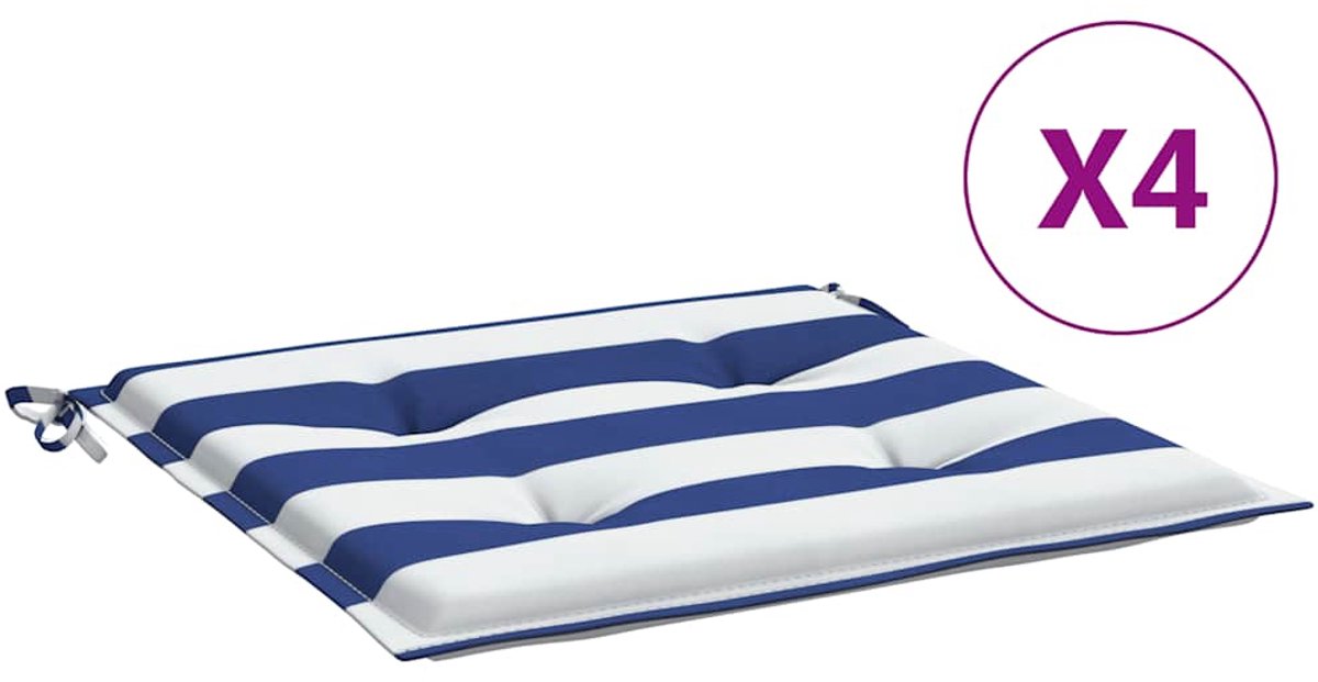 vidaXL - Tuinstoelkussens - 4 - st - gestreept - 50x50x4 - cm - stof - wit - en - blauw