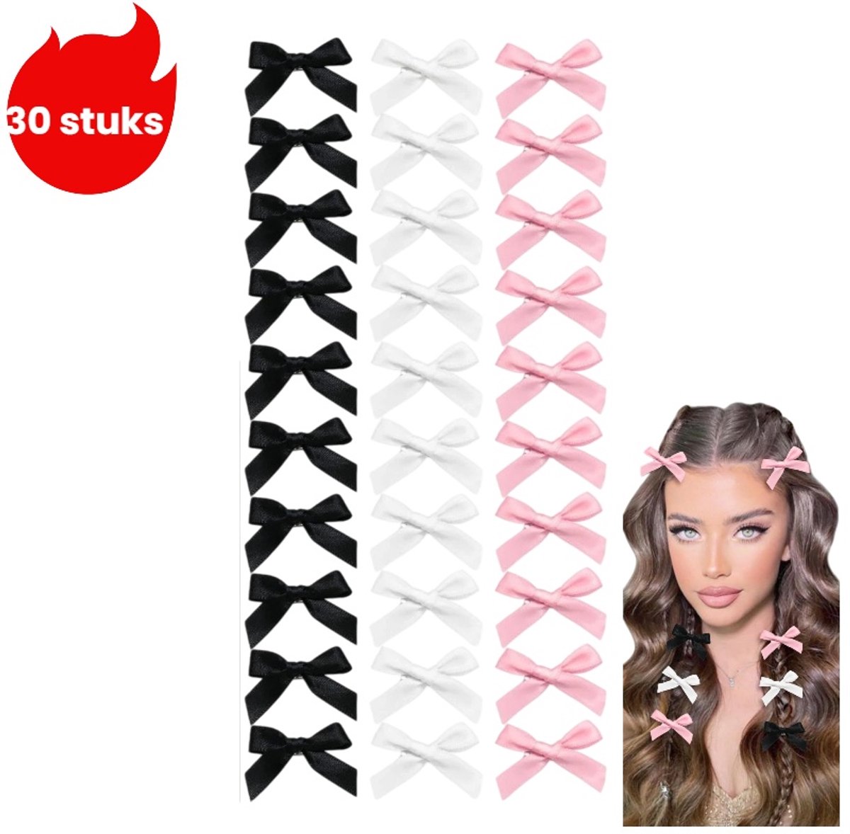 30 stuks - 4 cm strik haarclips - kleine haarclips - schattige haaraccessoires - zwart - roze - wit