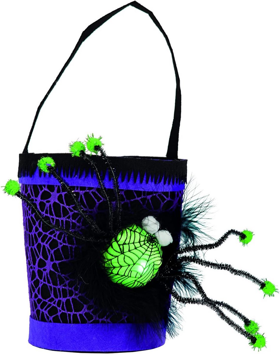 Griezelige Halloween Emmer Vilt met Lichtgevende Spin of Vleermuis