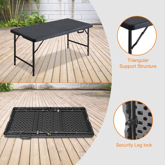 Campingtafels 125 cm - Inklapbaar Met Handgreep En Verstelbare Hoogte - Multifunctioneel - Kunststof - Zwart — afbeelding 3