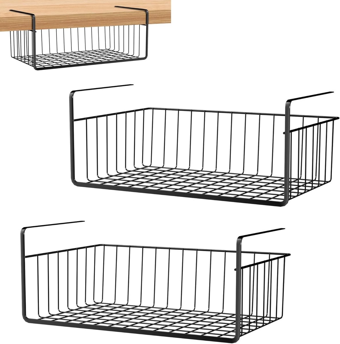 2x Metal Draadmand Onder Plaatstalen Voor Kasten en Planken - Zwart