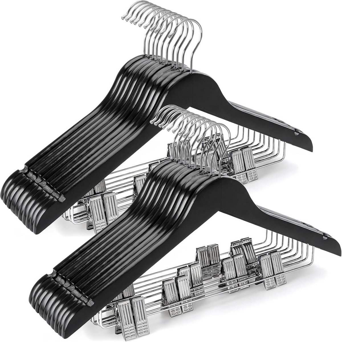 Set van 20 Houten Kledinghangers met Verstelbare Metalen Clips