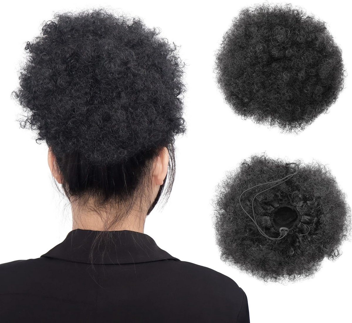 Korte Kinky Krullende Afro Puff Haarextension Clip-In Bun voor Dames