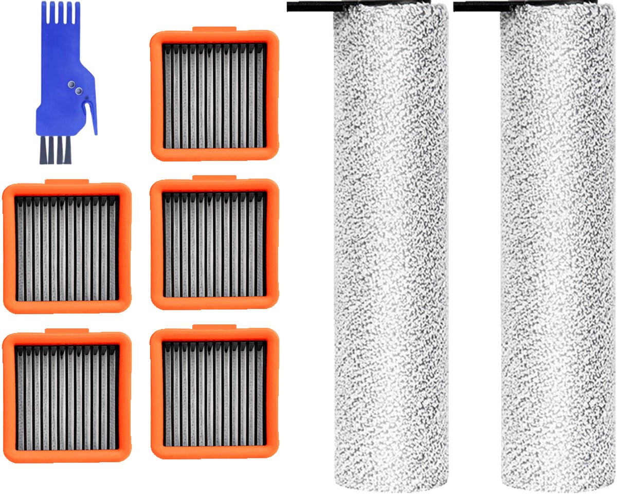 Rolborstel & filter - geschikt voor UWANT D100 - D100 PRO - V8 - V10 - V20 - D5 - D5 PRO - A60 - A100 - voor robotstofzuiger - 8 stuks - met reinigingsborstel