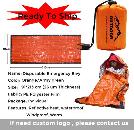S4H Noodslaapzak 1 Stuks - Emergency Bivy / Survival Slaapzak - Waterdicht & Winddicht - Reddingsdeken Slaapzak - Noodpakket / Outdoor — afbeelding 2