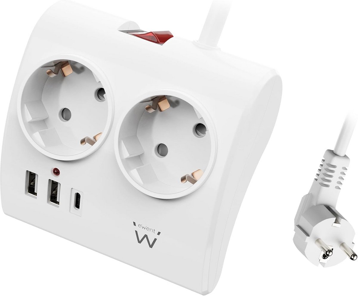 Bureau Stekkerblok met Geaarde Stopcontacten en USB-C PD & USB-A Opladen
